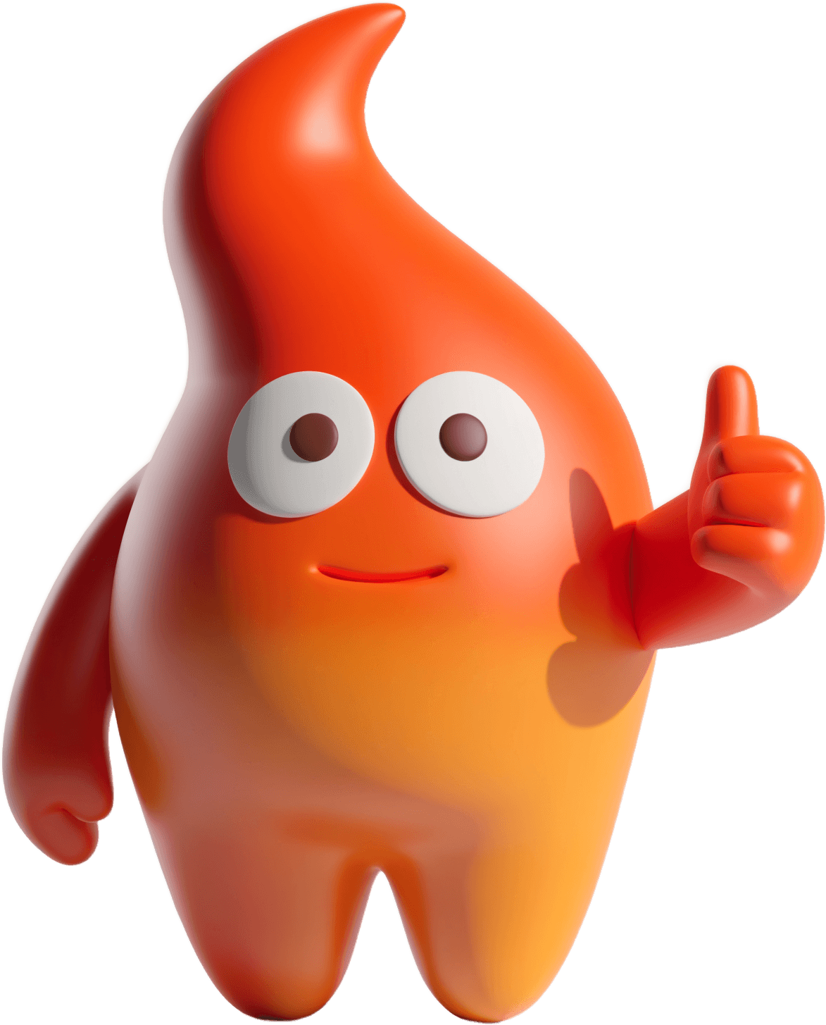 Funki – das orange Funken-Maskottchen von Wir Skalieren Dich hebt den Daumen.